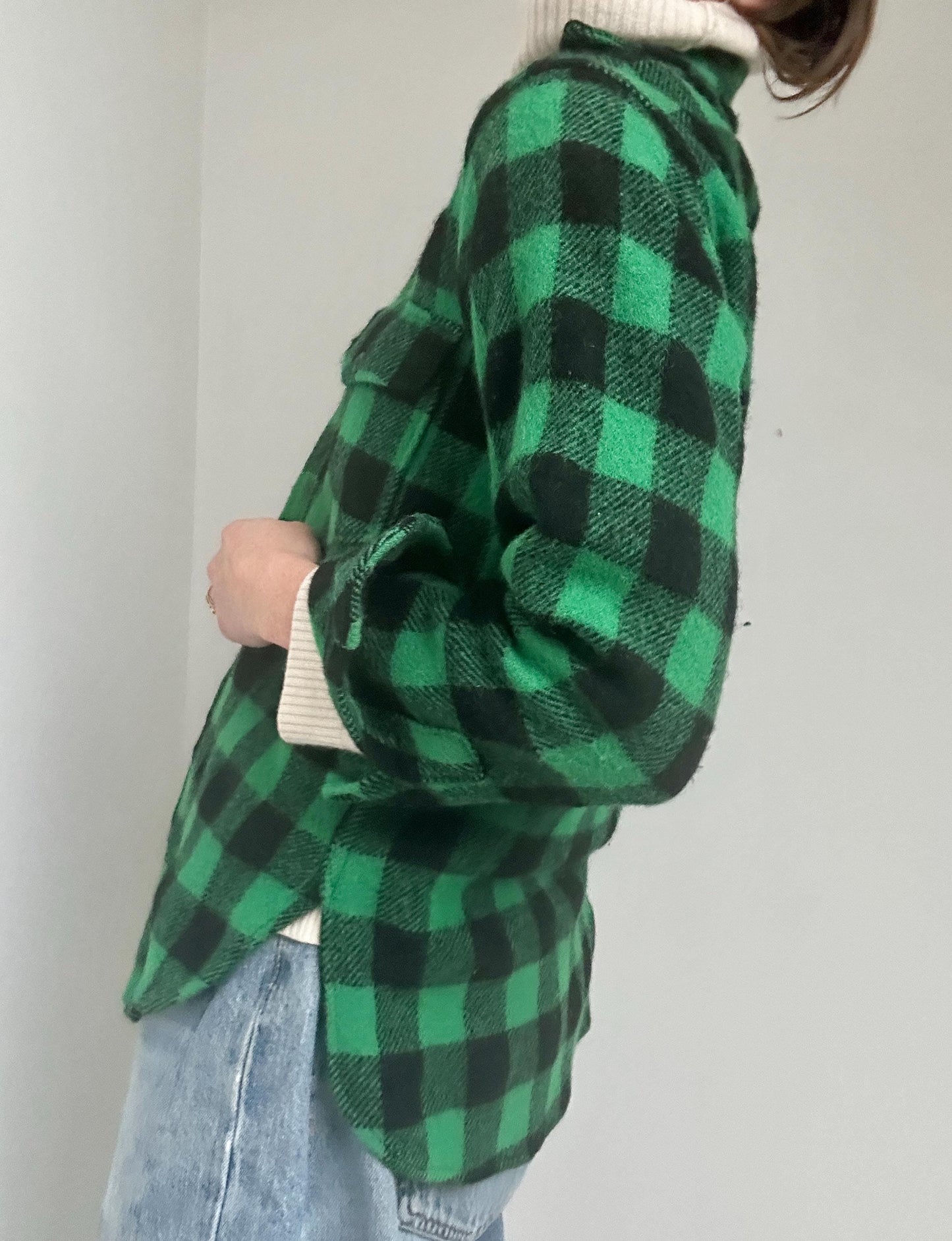 70s LL Bean buffalo check shacket in Grass