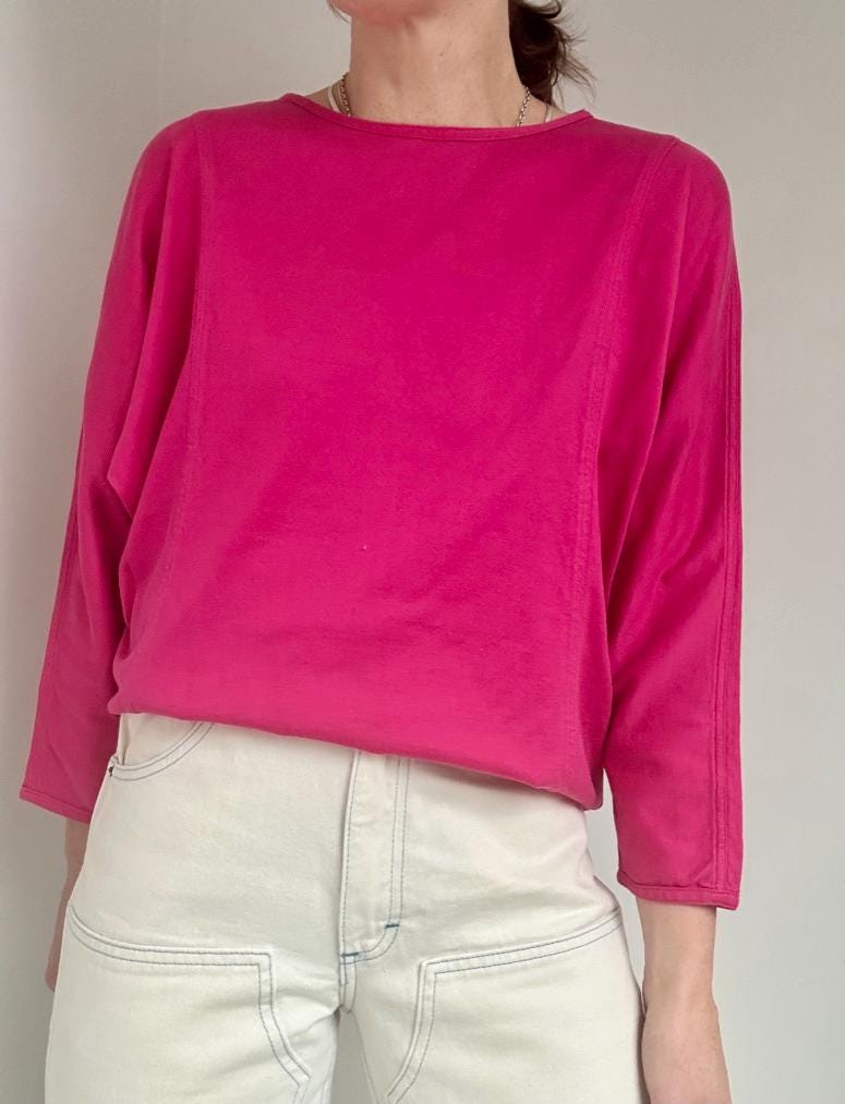 80s Liz Claiborne single stitch batwing top in Hot Pink