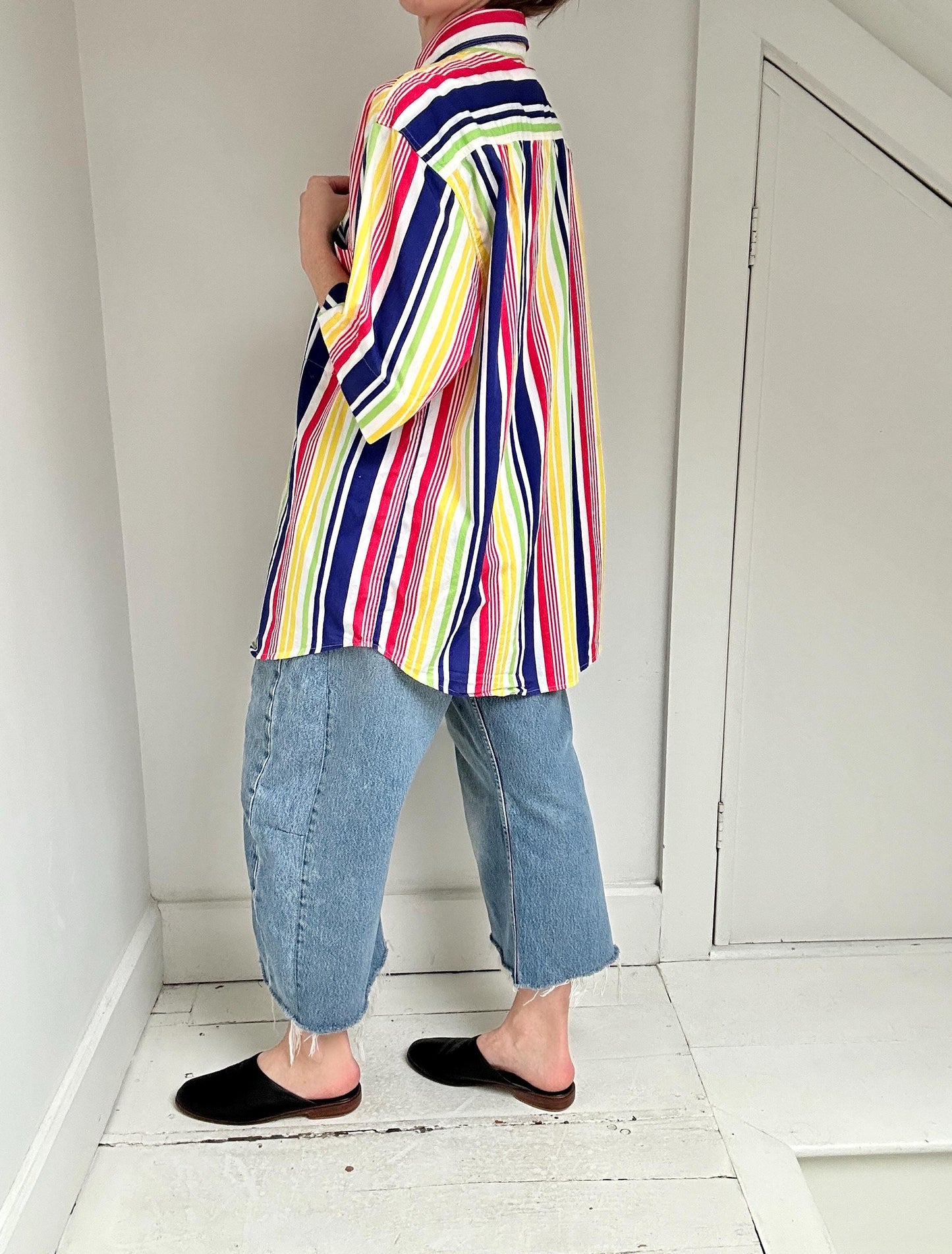 90s rainbow stripe button up