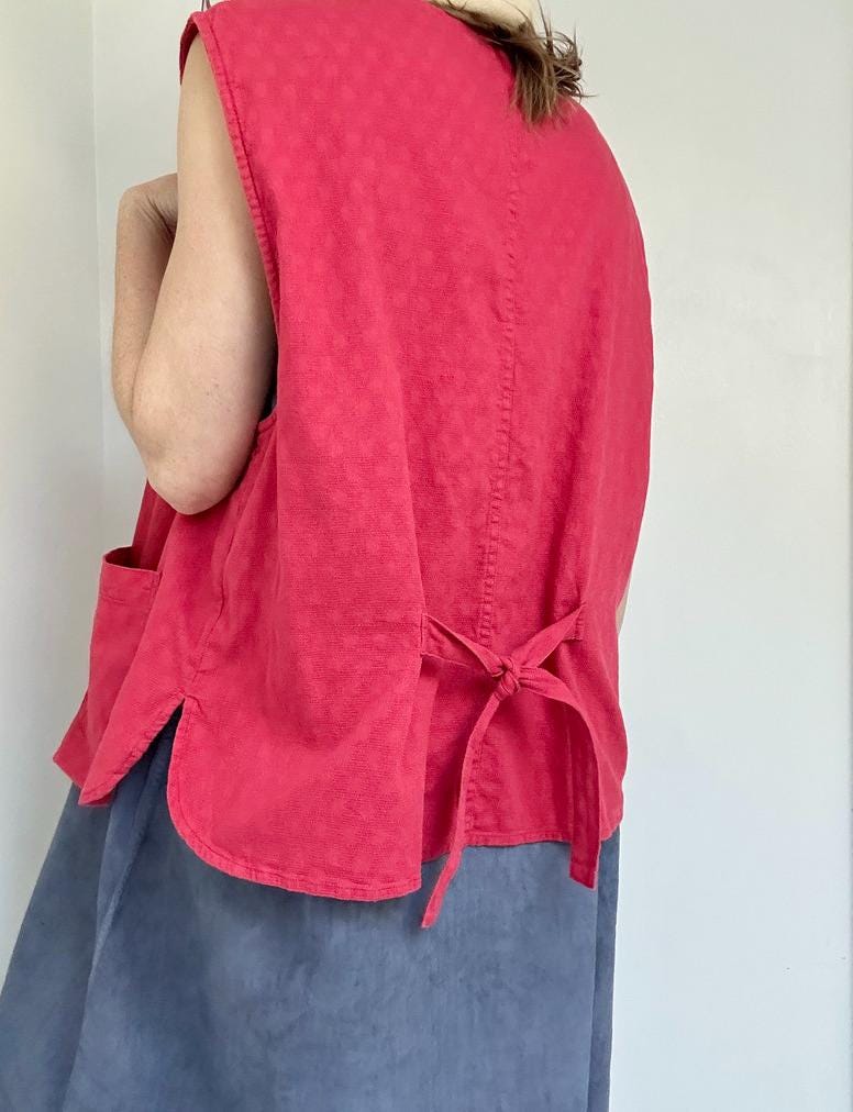 80s LL Bean textured cotton utility vest in Poppy