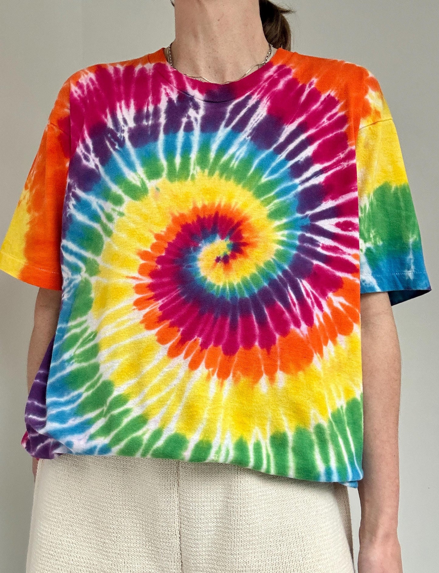 vintage rainbow spiral tie dye single stitch