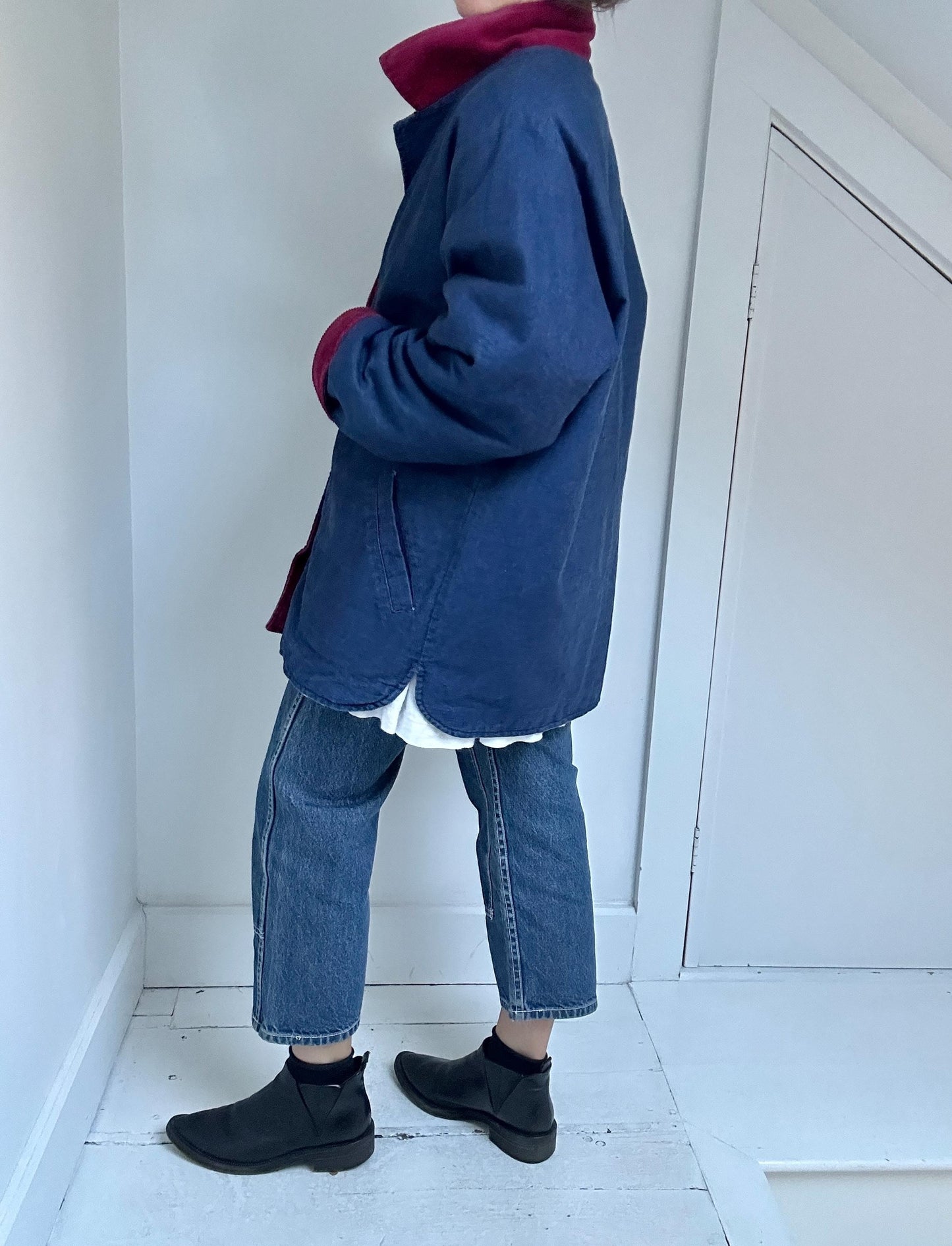 70s LL Bean reversible snap front utility jacket in denim and corduroy