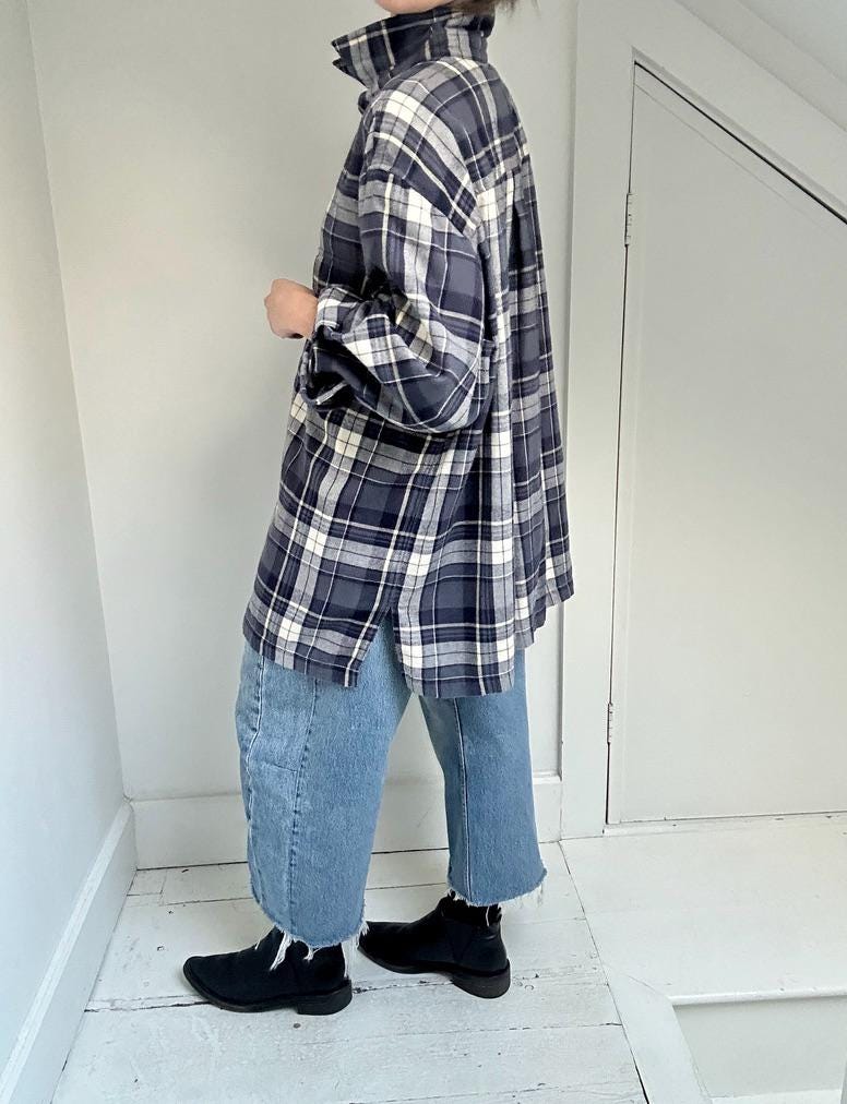 Jones New York full zip flannel jacket in Marine Plaid