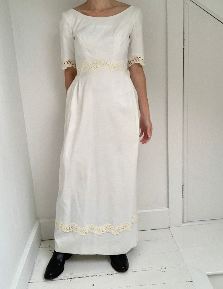 1960s linen wedding gown by Murray Hamburger