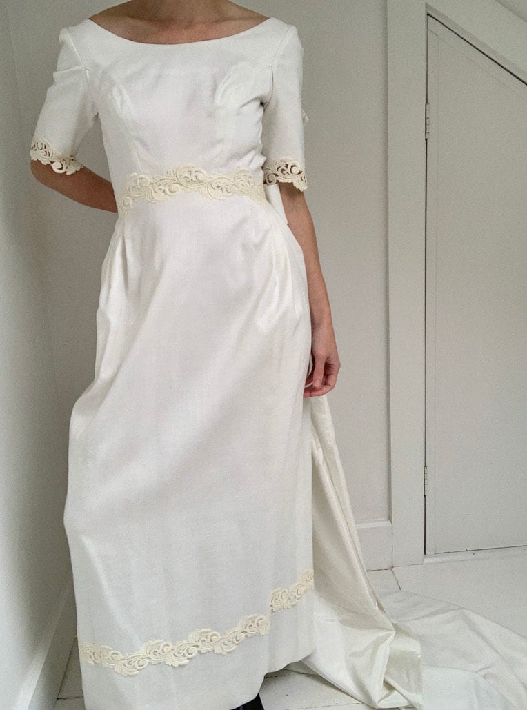 1960s linen wedding gown by Murray Hamburger