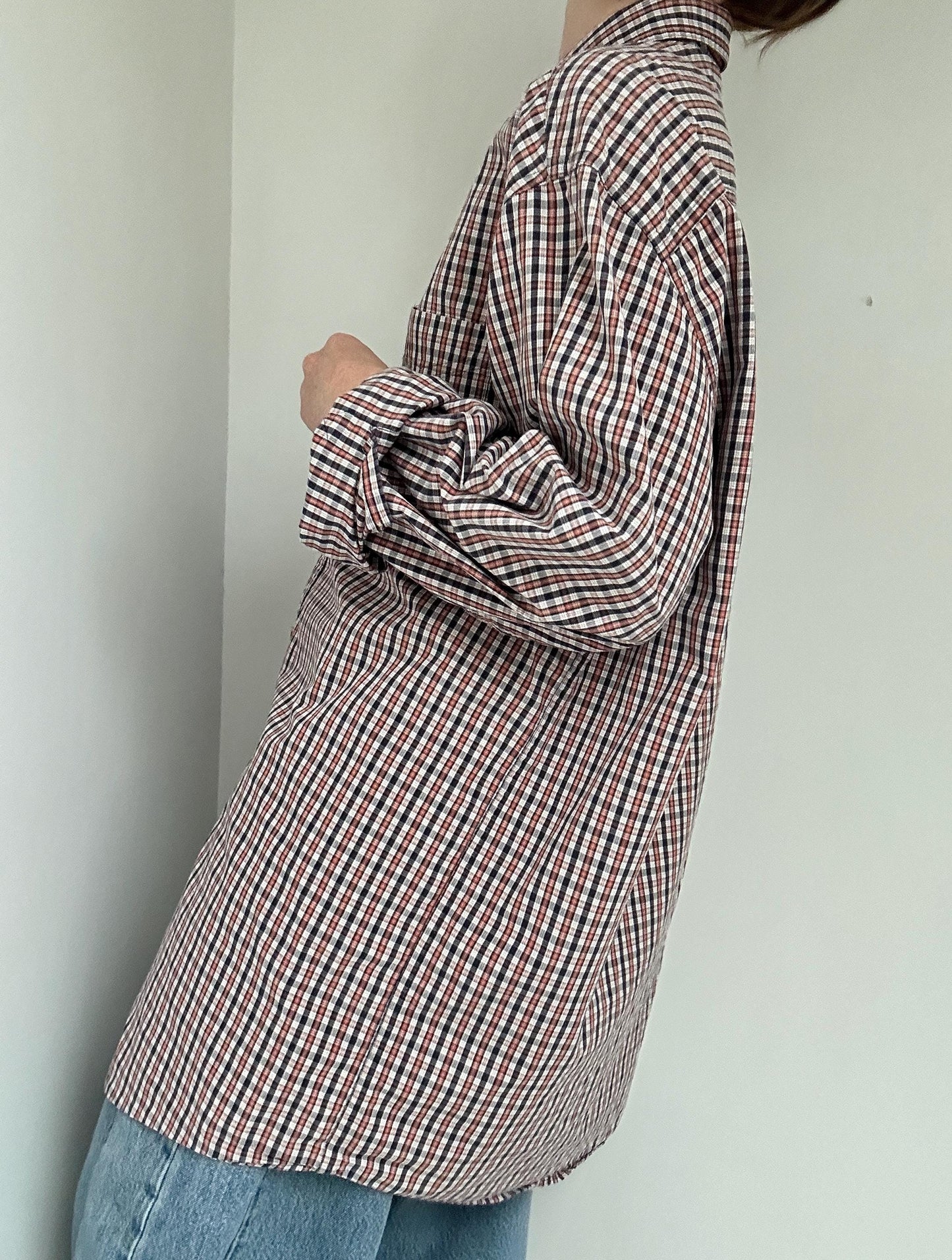 90s LL Bean windowpane plaid button