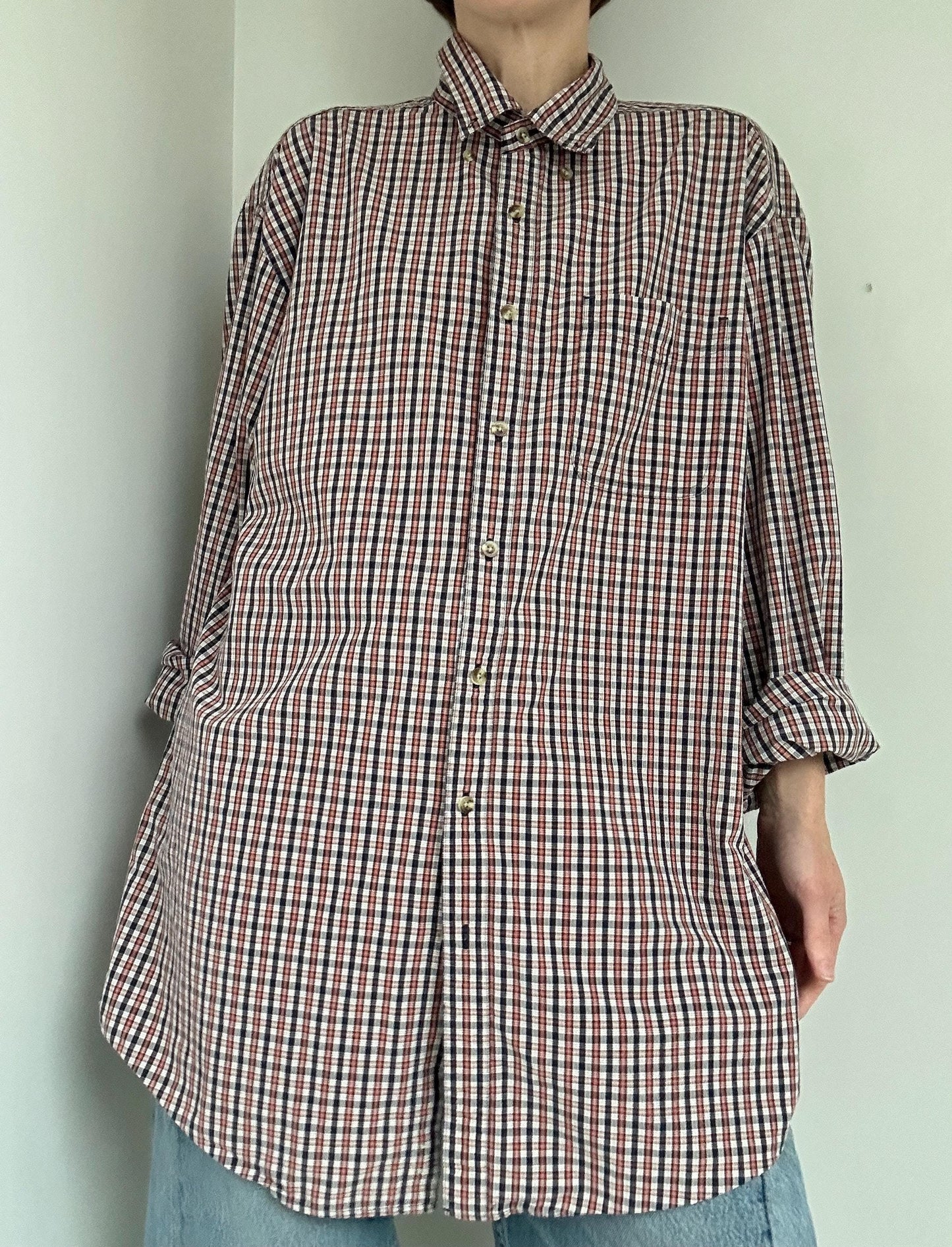 90s LL Bean windowpane plaid button