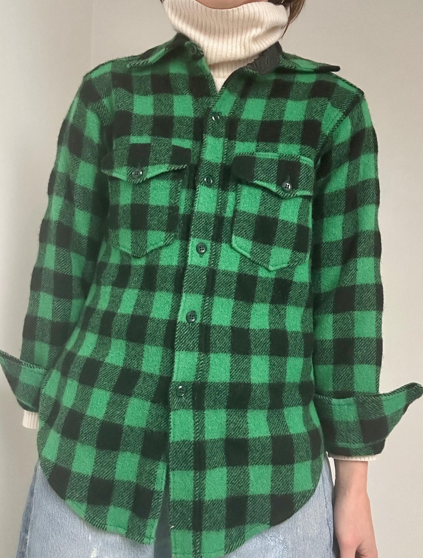 70s LL Bean buffalo check shacket in Grass