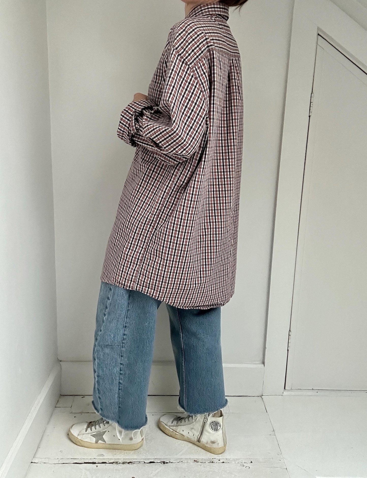 90s LL Bean windowpane plaid button