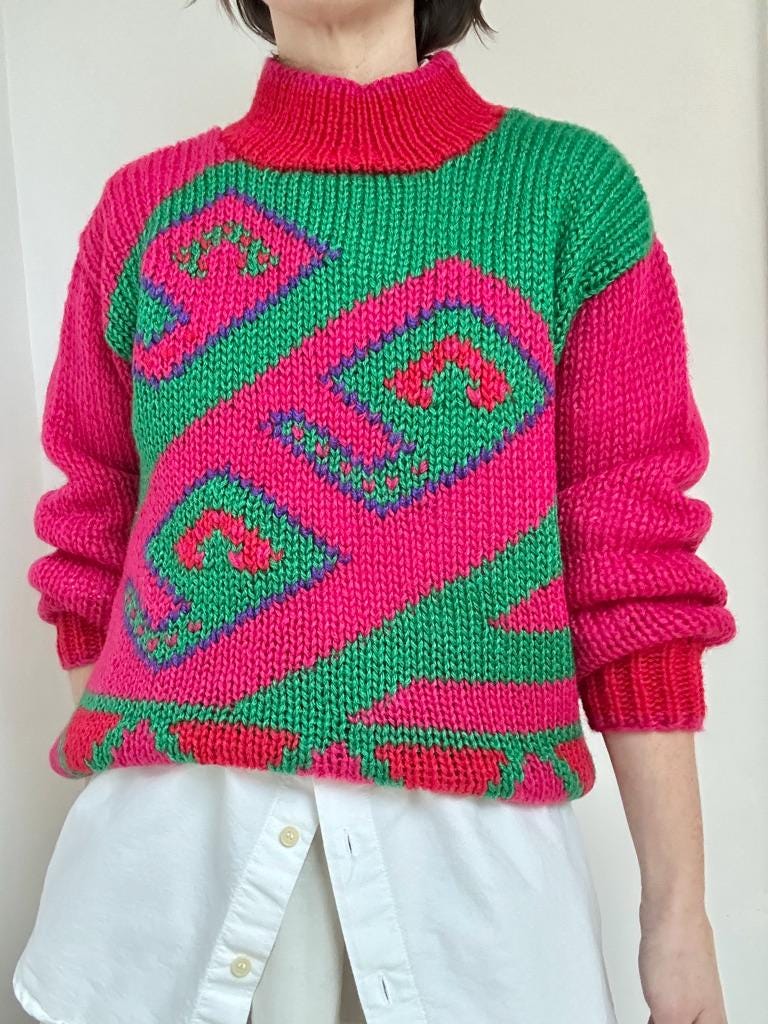 80s handknit intarsia sweater