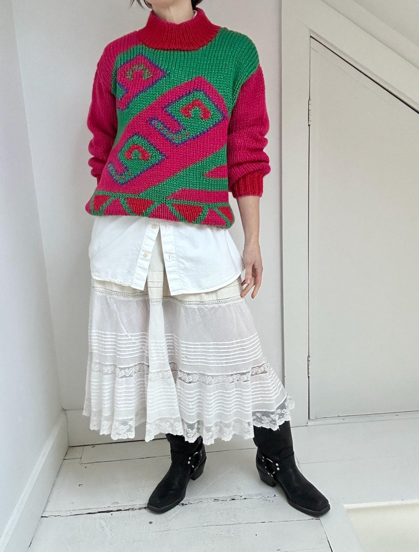 80s handknit intarsia sweater