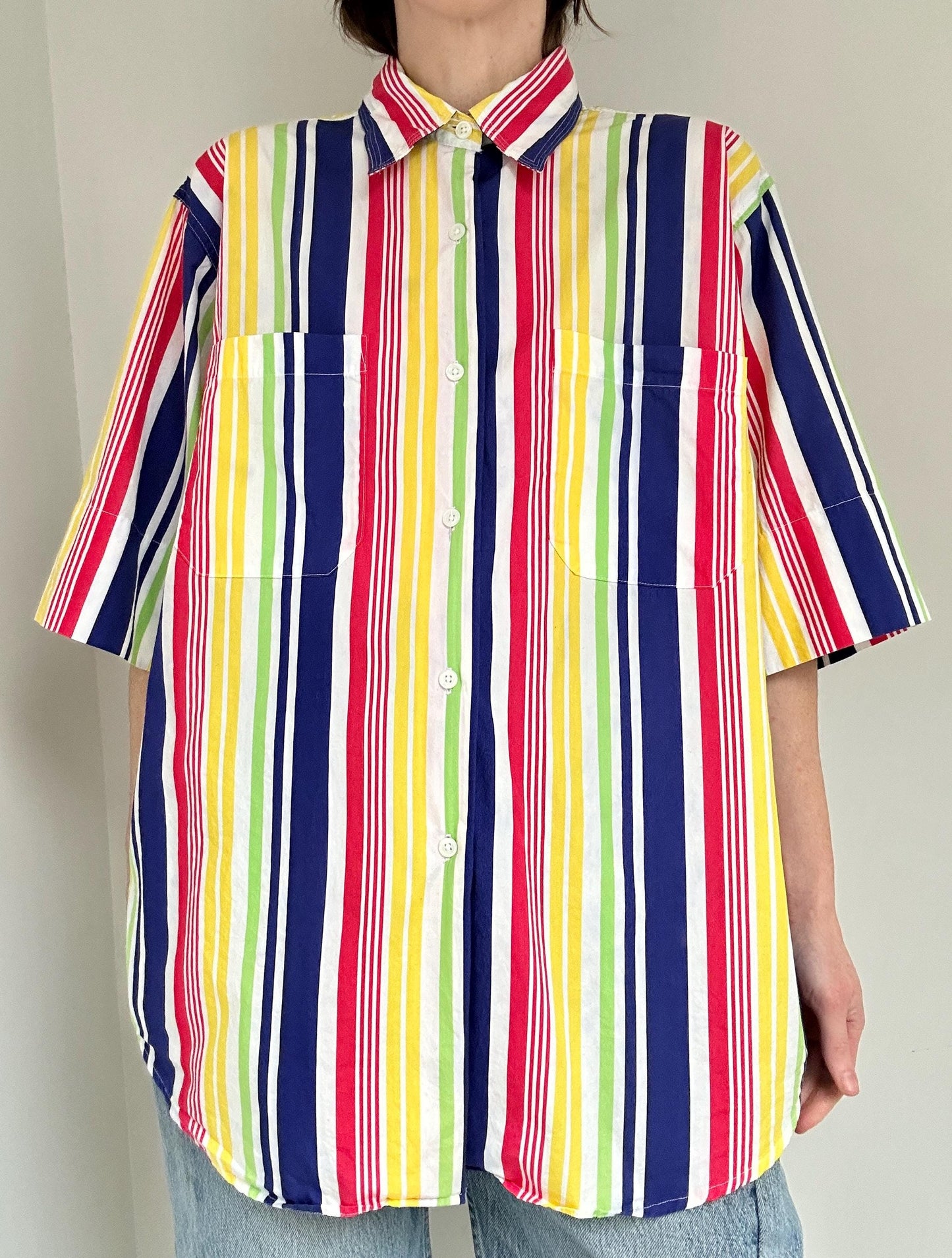 90s rainbow stripe button up