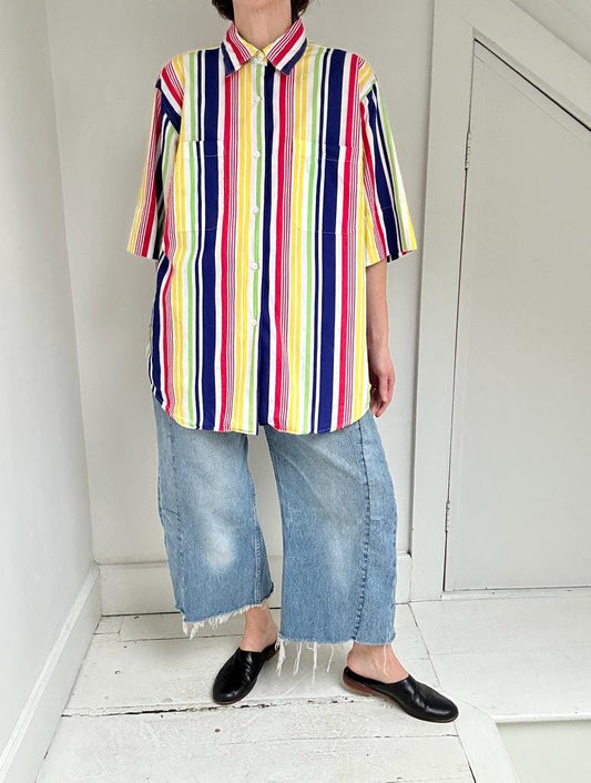 90s rainbow stripe button up