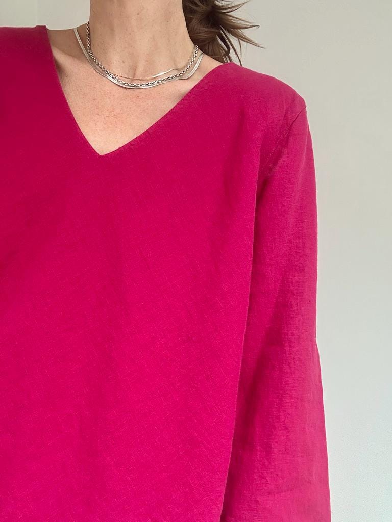 Vintage linen ruffle hem top in Berry