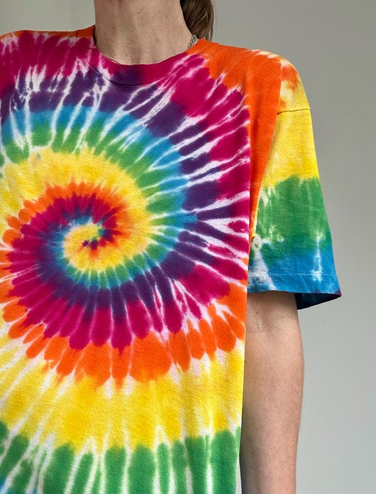 vintage rainbow spiral tie dye single stitch