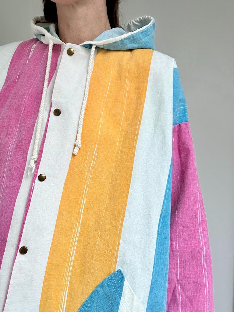 80s snap front brushstroke hoodie in Crayola Stripe