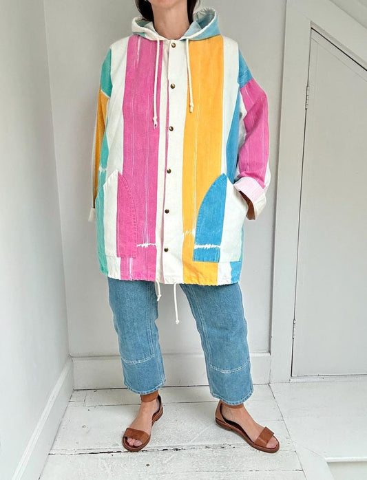80s snap front brushstroke hoodie in Crayola Stripe
