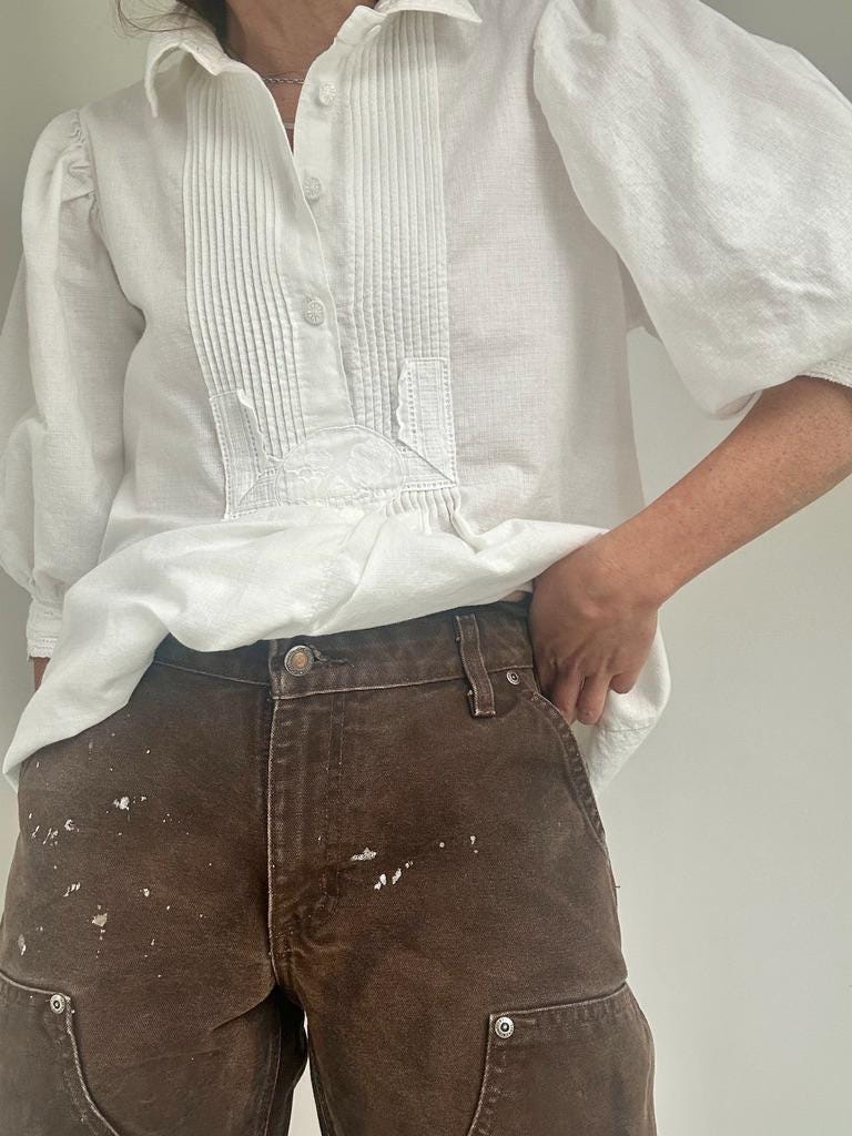 German puff sleeve pintuck blouse