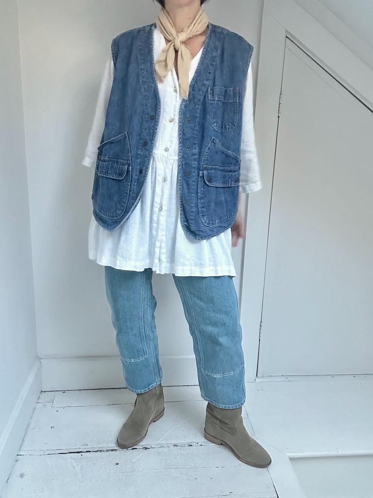 90s LL Bean snap front denim utility vest
