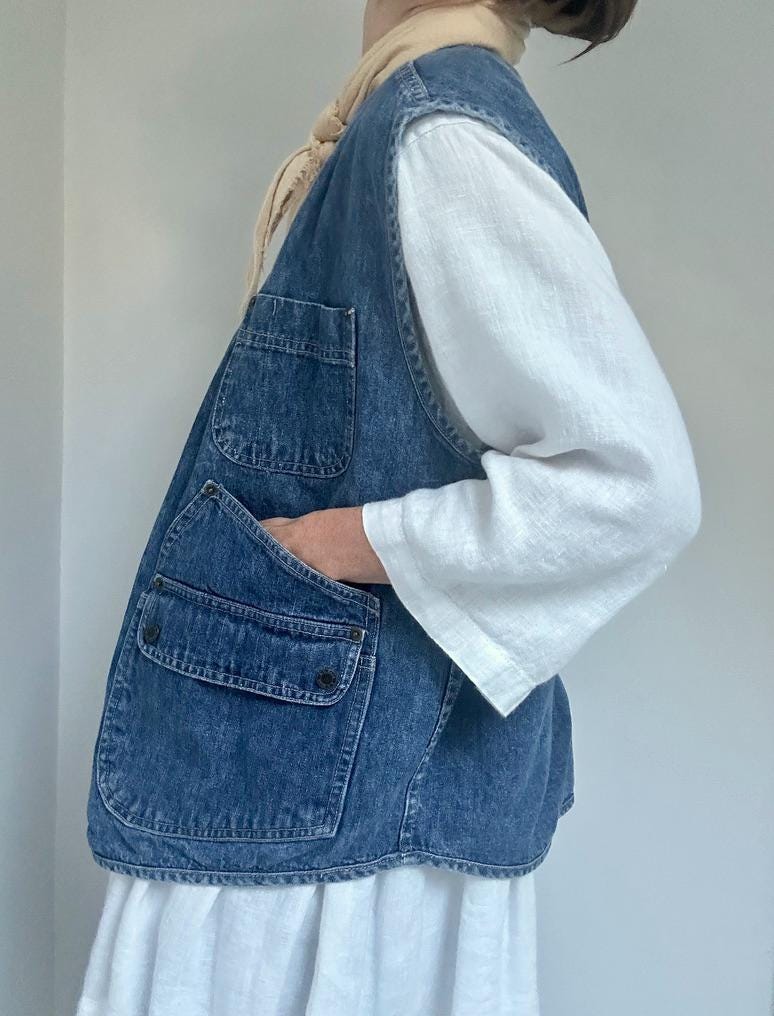 90s LL Bean snap front denim utility vest