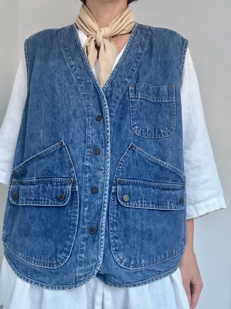 90s LL Bean snap front denim utility vest