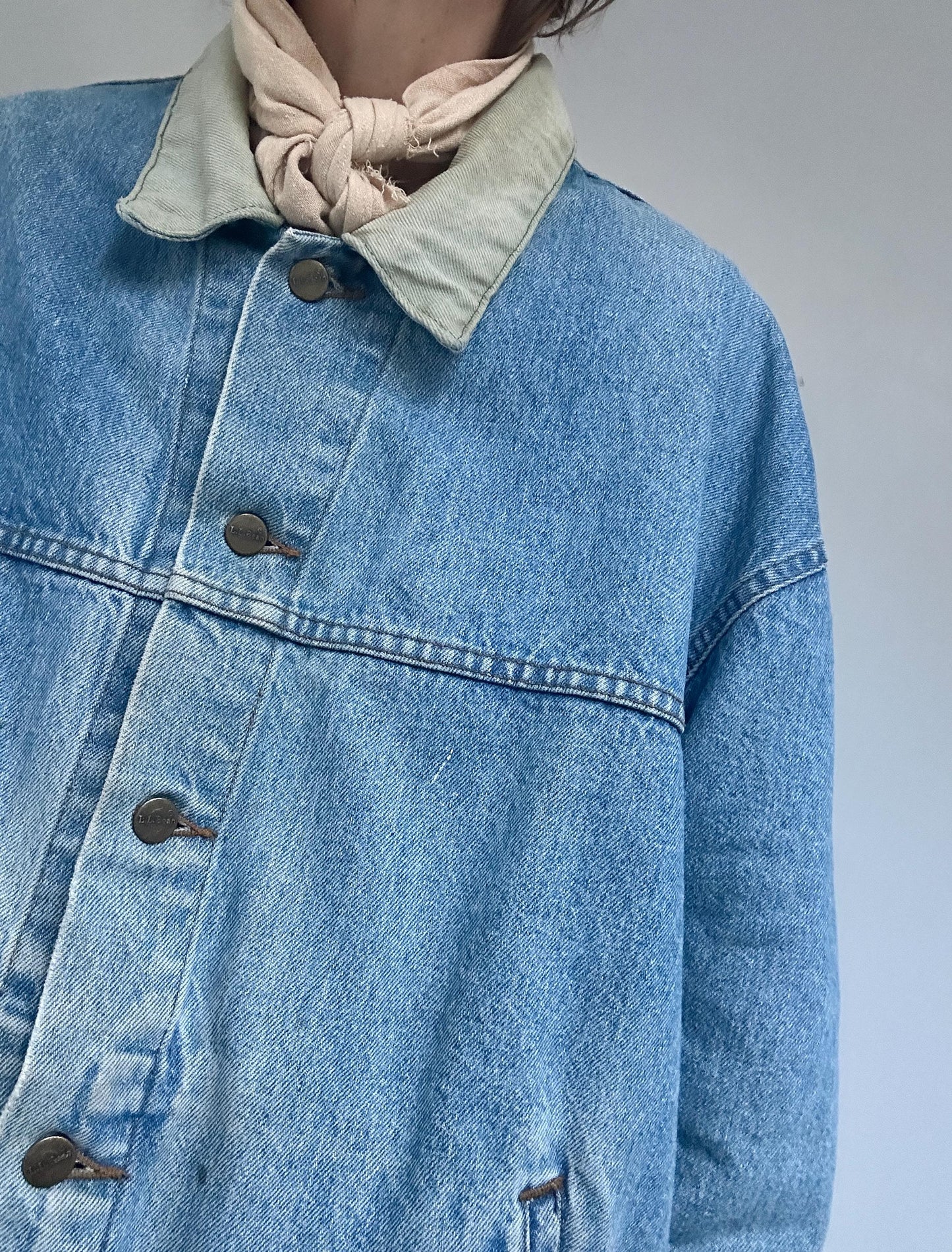 80s LL Bean contrast collar denim trucker