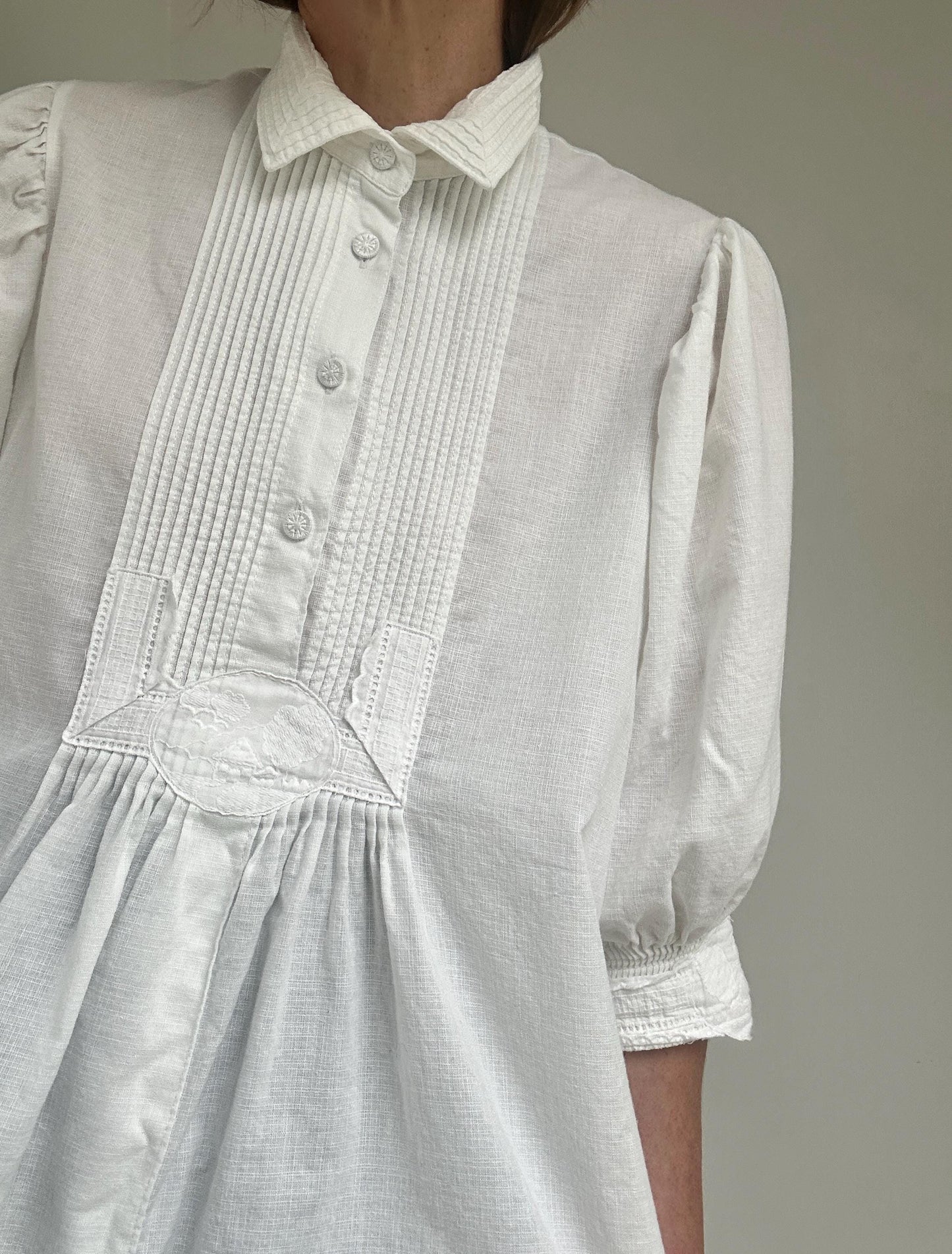 German puff sleeve pintuck blouse