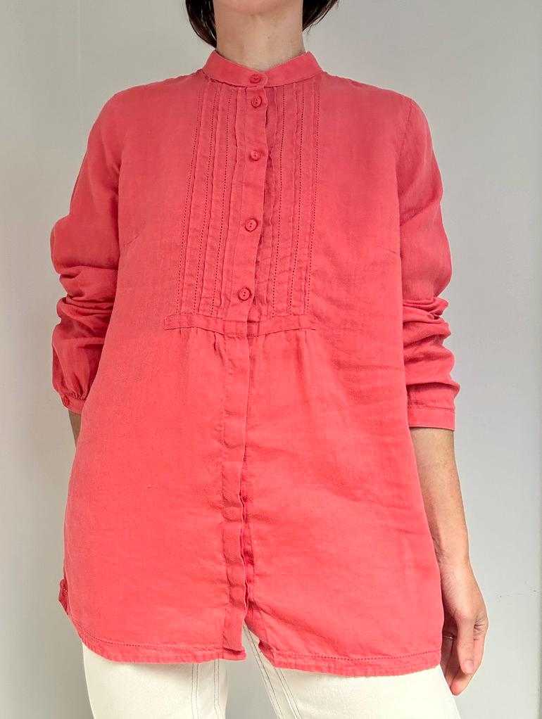 LL Bean linen pintuck band collar