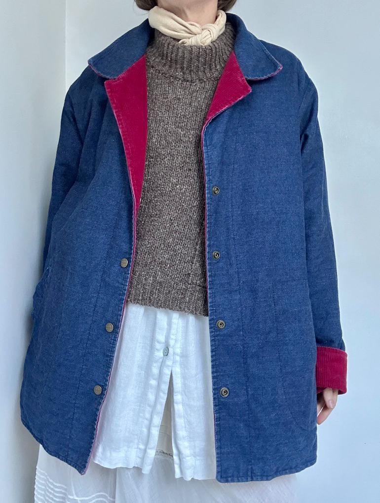 70s LL Bean reversible snap front utility jacket in denim and corduroy