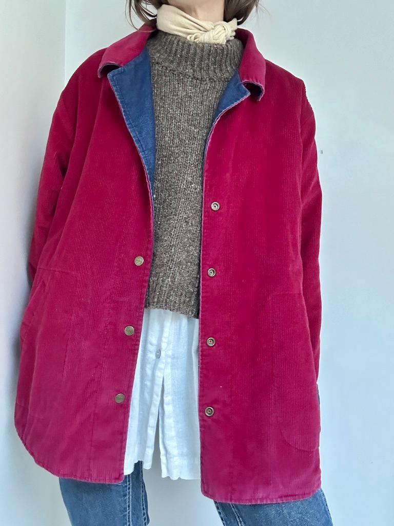 70s LL Bean reversible snap front utility jacket in denim and corduroy