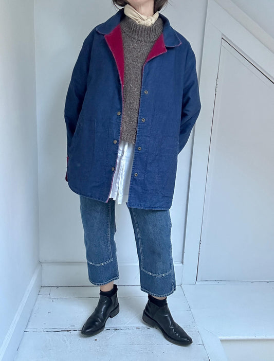 70s LL Bean reversible snap front utility jacket in denim and corduroy