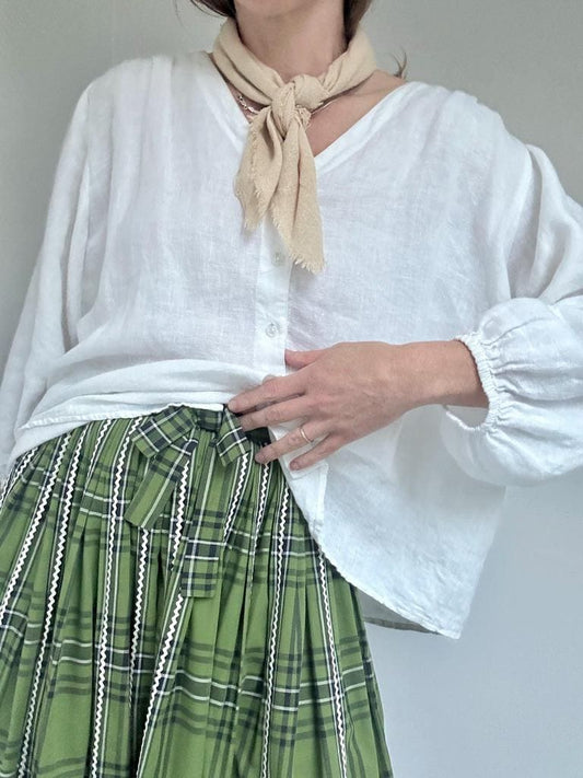 Midcentury Lanz bow-front full pleat skirt in Avocado Plaid