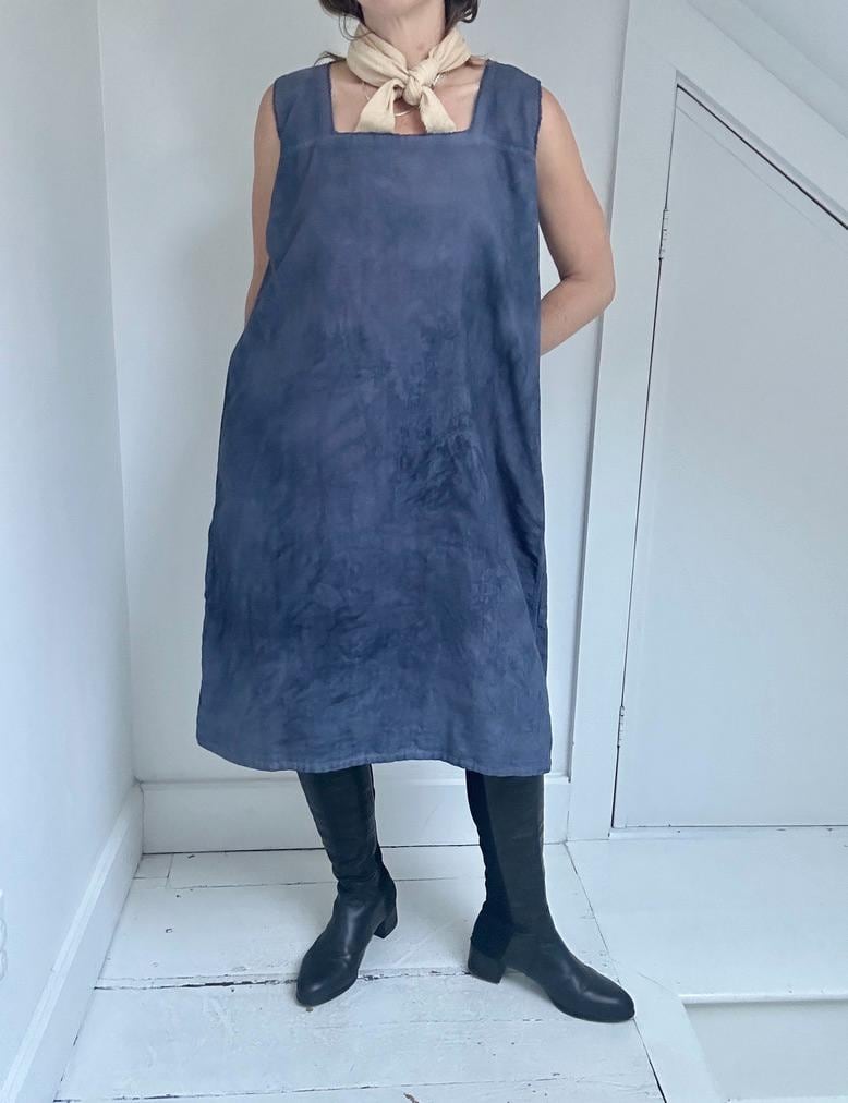 Antique French flannel lined chemise, indigo overdyed