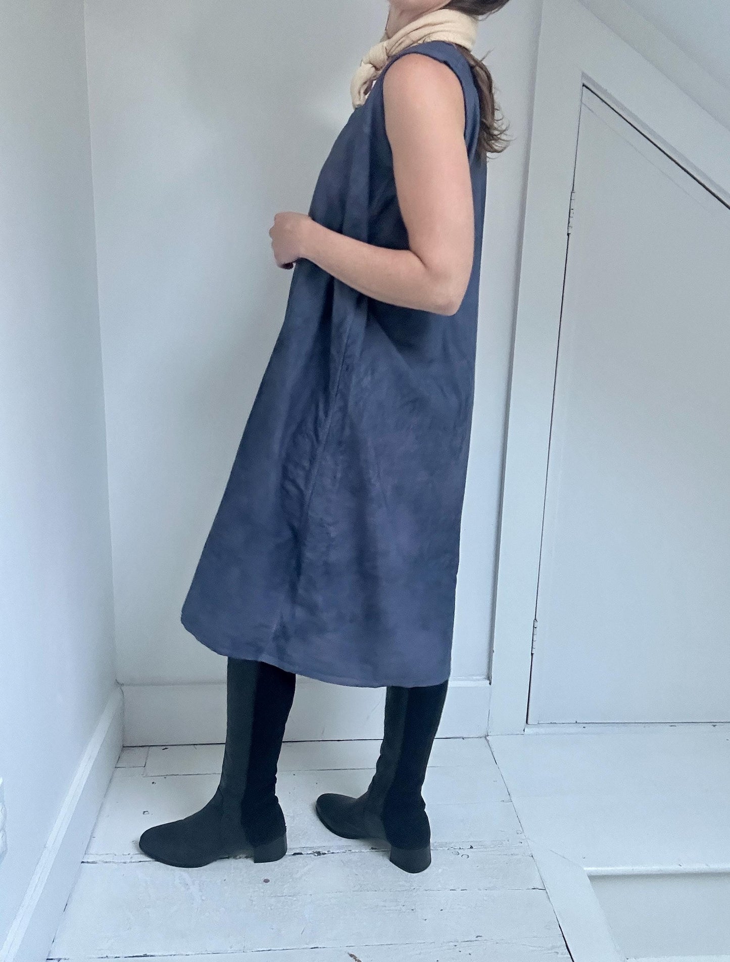 Antique French flannel lined chemise, indigo overdyed