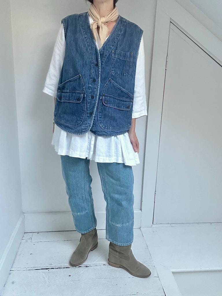 90s LL Bean snap front denim utility vest