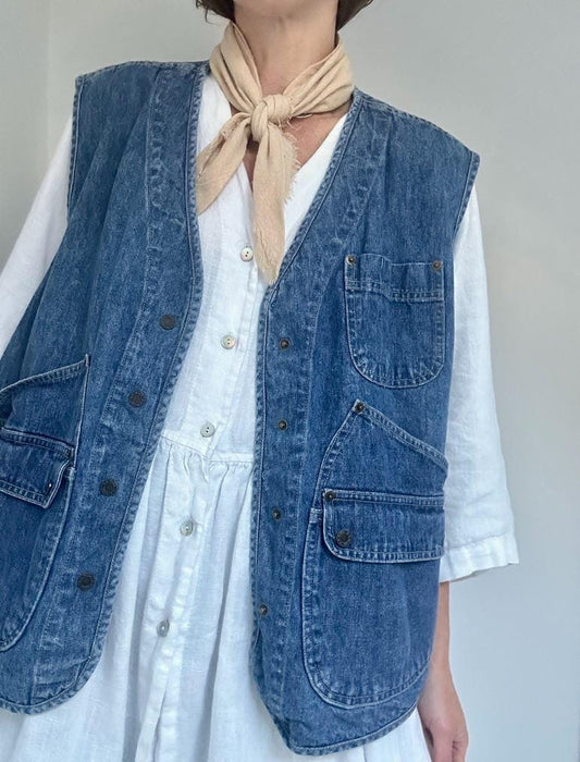 90s LL Bean snap front denim utility vest