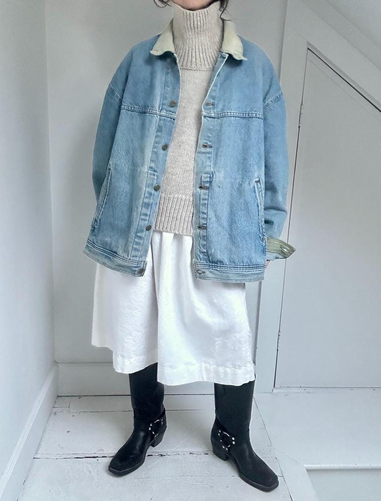 80s LL Bean contrast collar denim trucker