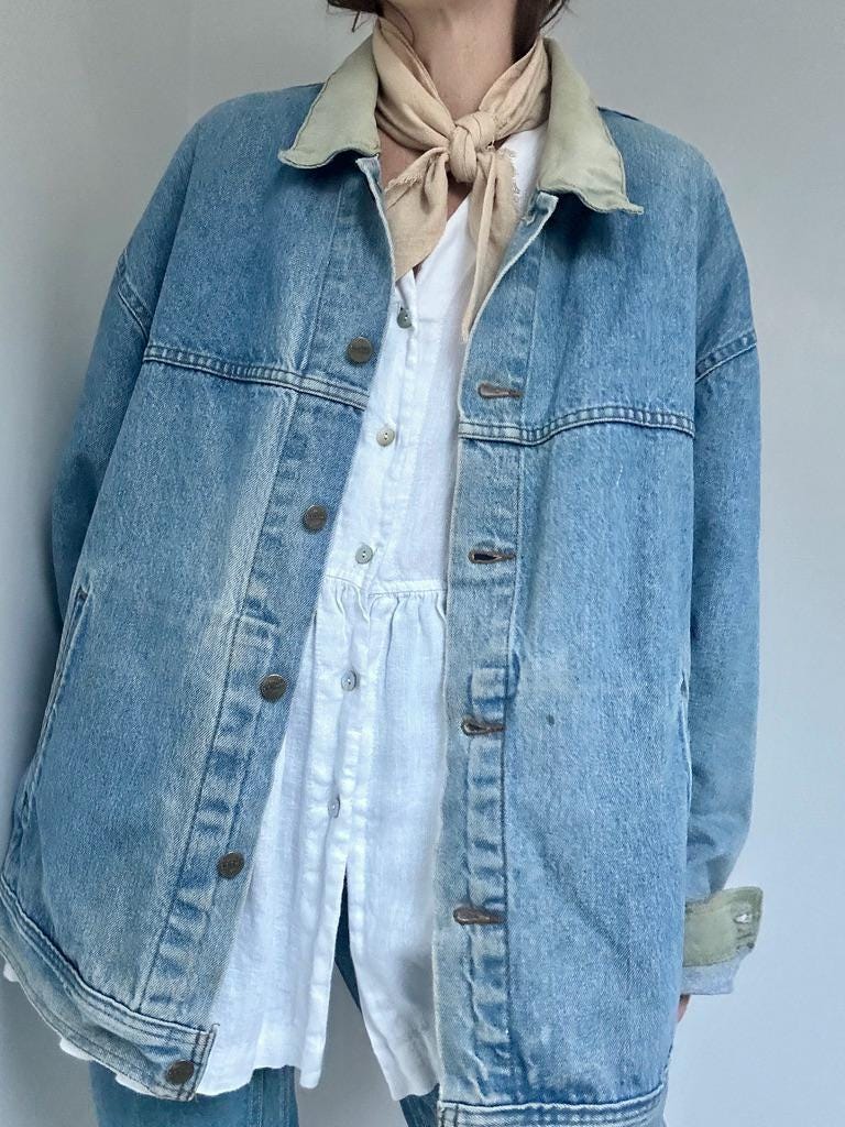 80s LL Bean contrast collar denim trucker