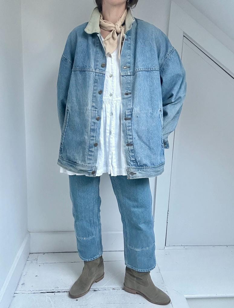 80s LL Bean contrast collar denim trucker