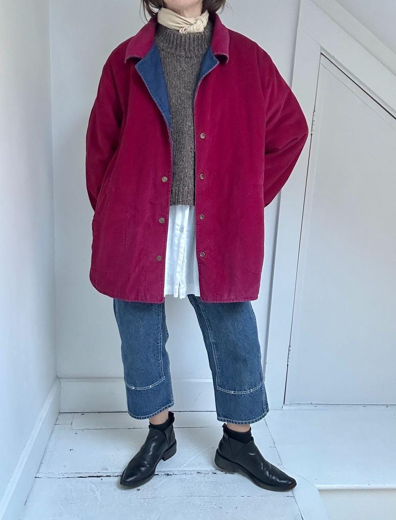 70s LL Bean reversible snap front utility jacket in denim and corduroy