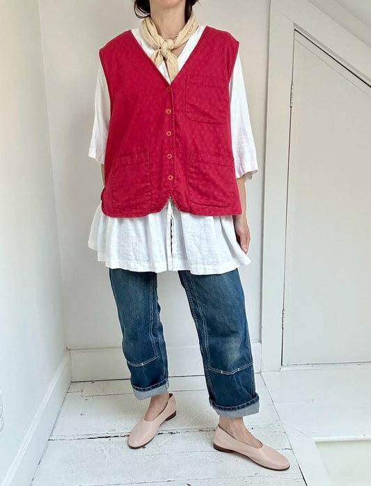 80s LL Bean textured cotton utility vest in Poppy
