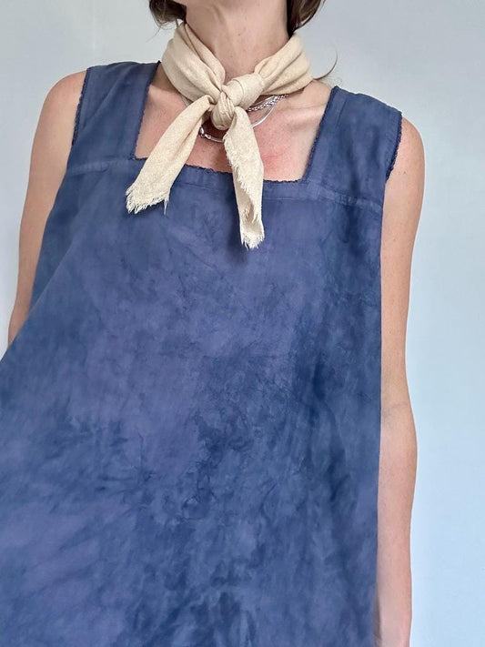 Antique French flannel lined chemise, indigo overdyed