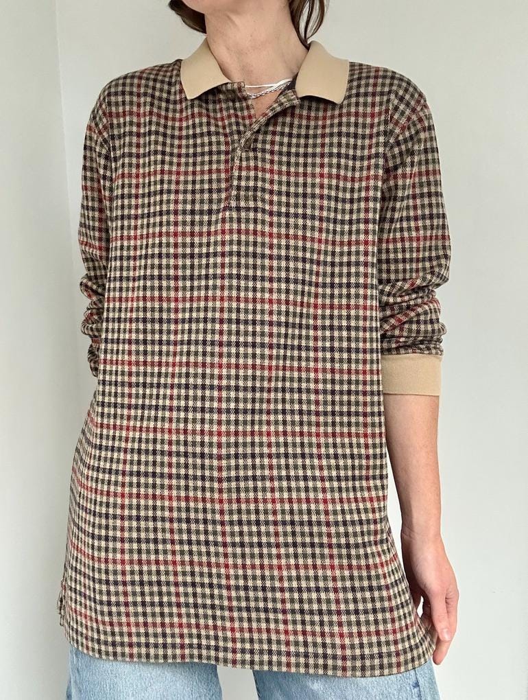 Lands’ End plaid polo collar long sleeve