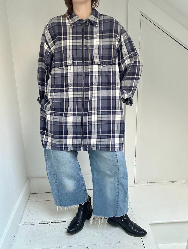 Jones New York full zip flannel jacket in Marine Plaid