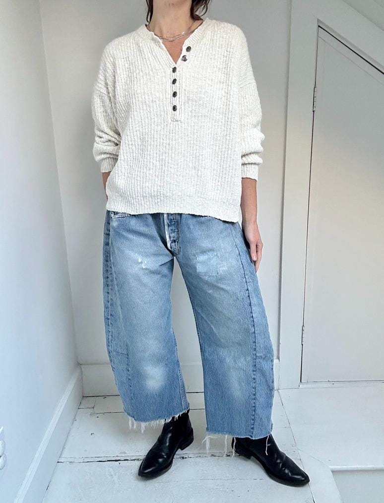 cropped henley sweater in Salt