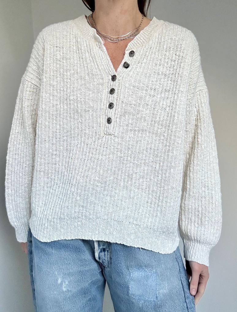 cropped henley sweater in Salt