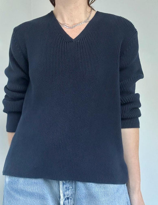 Eddie Bauer v-neck rib knit in Midnight