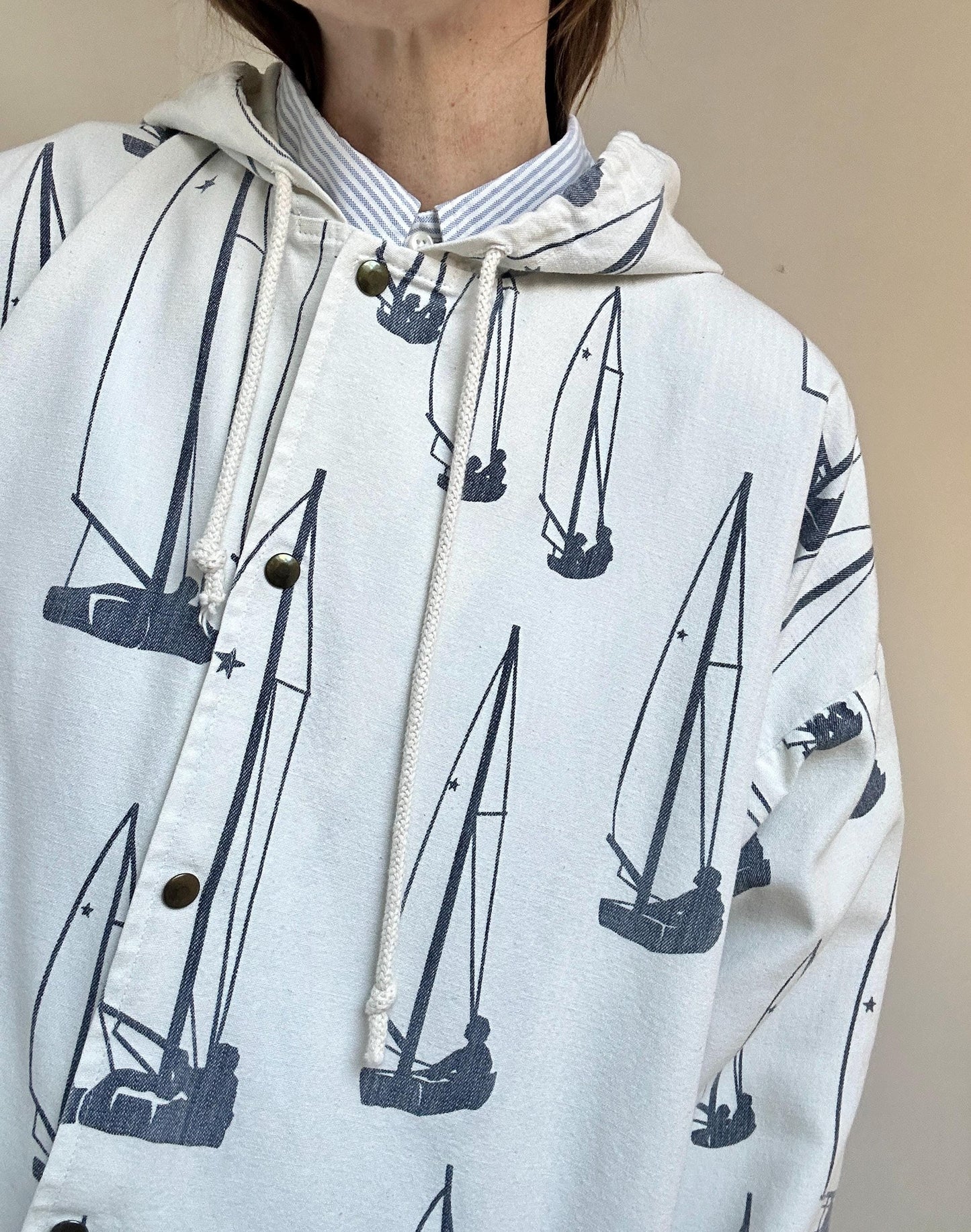 Epic snap front silkscreen sailboat jacket