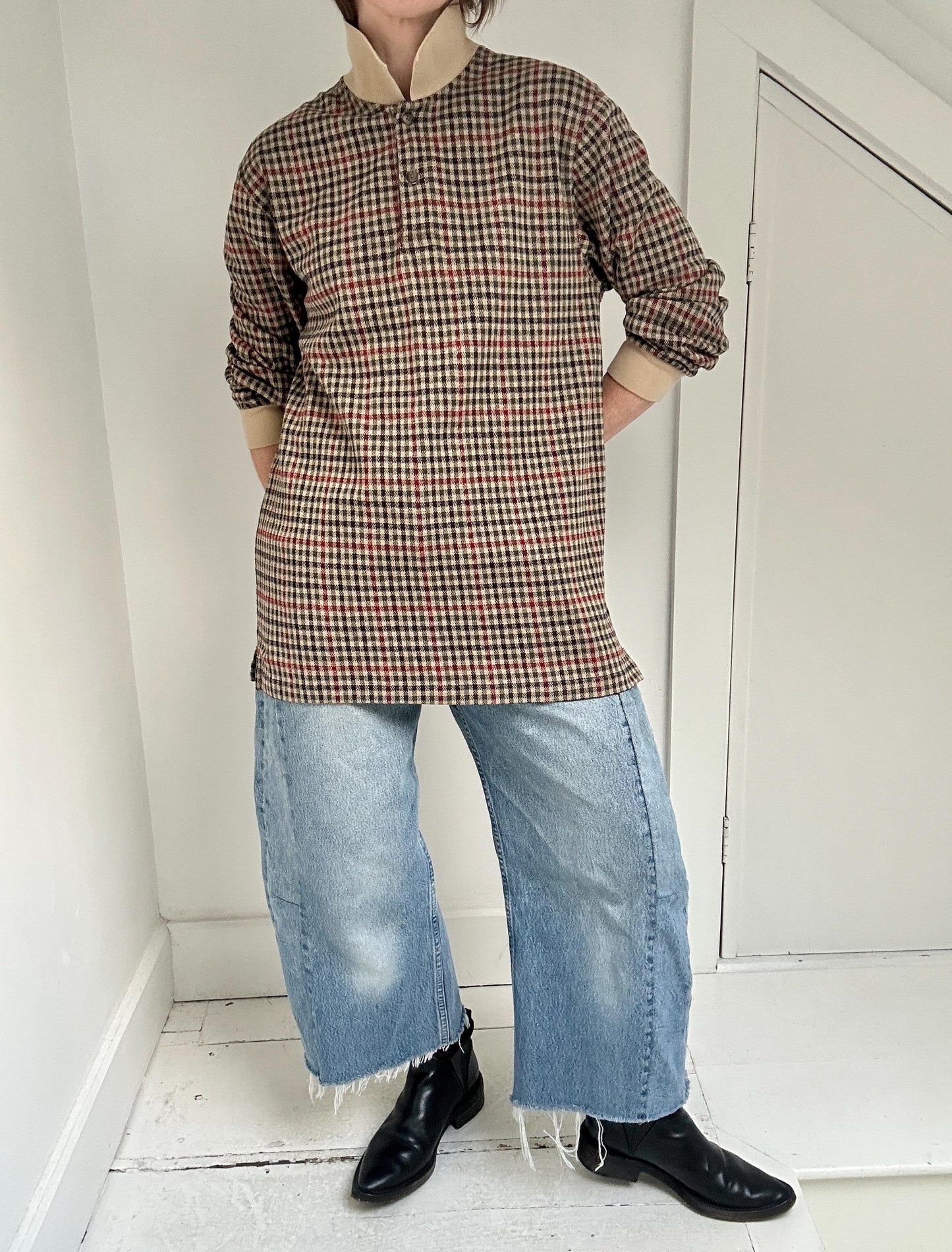 Lands’ End plaid polo collar long sleeve