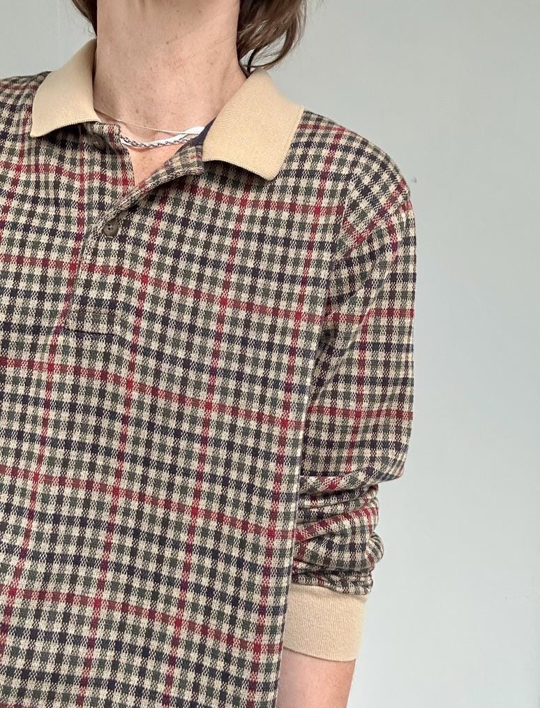 Lands’ End plaid polo collar long sleeve